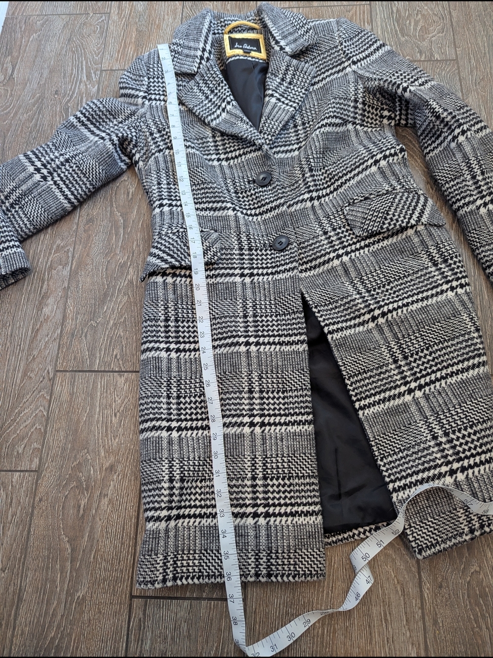 Sam Edelman Wool Blend Peacoat Houndstooth Size Small Black White Grey - Picture 14 of 14